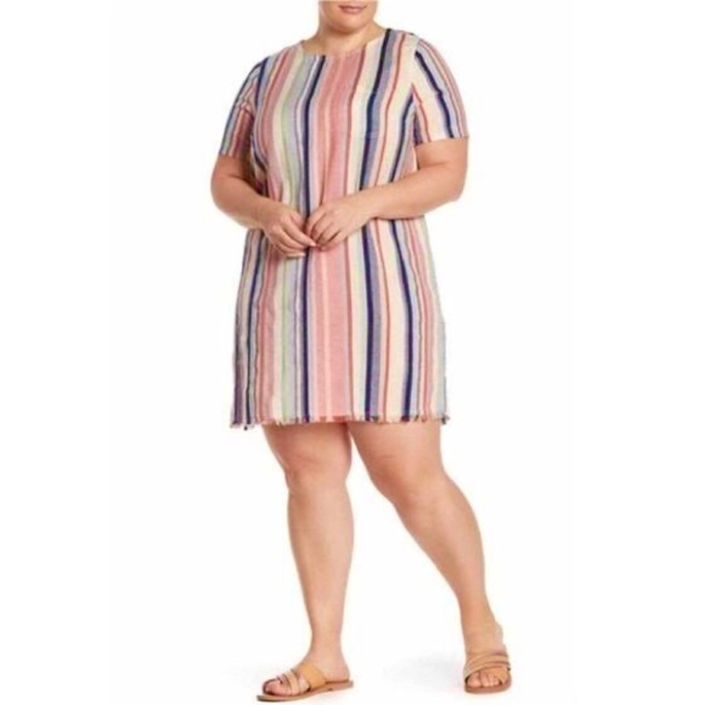 Susina Nordstrom Frayed Hem Striped Shift Dress Size Large
